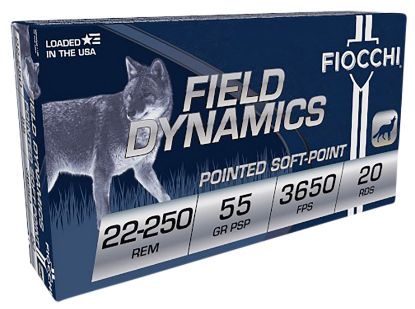 Picture of Fiocchi 22250B Field Dynamics 22-250 Rem 55 Gr Pointed Soft Point 20 Per Box/ 10 Case 