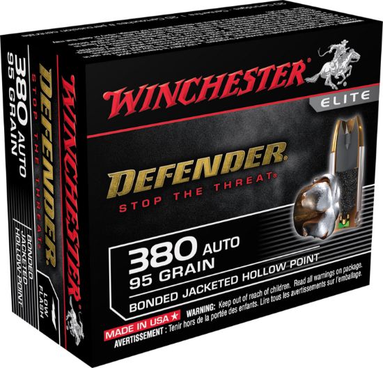 Picture of Winchester Ammo S380pdb Defender 380 Acp 95 Gr Bonded Jacket Hollow Point 20 Per Box/ 10 Case 