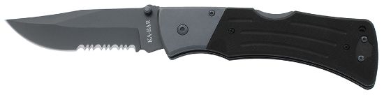 Picture of Ka-Bar 3063 Mule 3.94" Folding Clip Point Part Serrated Black Stonewashed 420Hc Ss Blade, Black G10 Handle, Includes Pocket Clip 