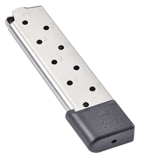 Picture of Cmc Products 12150 Power Mag Plus 10Rd 45 Acp Fits 1911 Government Stainless Steel W/ Black Base Pad 