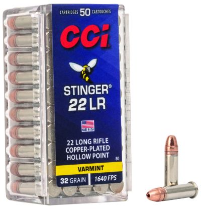 Picture of Cci 0050 Stinger 22 Lr 32 Gr Copper Plated Hollow Point 50 Per Box/ 100 Case 