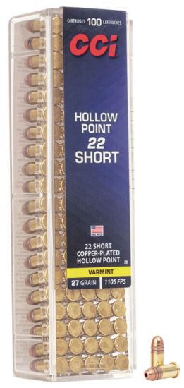 Picture of Cci 0028 Vnt Rimfire 22 Short 27 Gr Copper Plated Hollow Point 100 Per Box/ 50 Case 