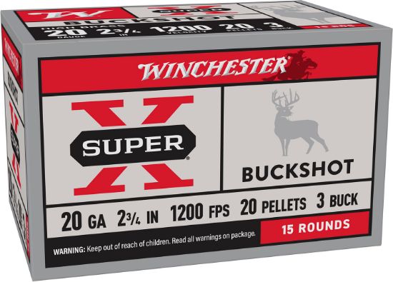 Picture of Winchester Ammo Xb203 Super X 20 Gauge 2.75" 20 Pellets 3 Buck Shot 5 Bx/ 50 Case 