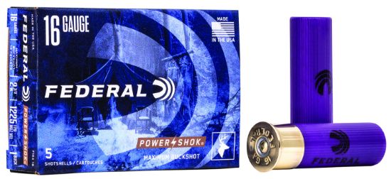 Picture of Federal F1641b Power-Shok Magnum 16 Gauge 2.75" 12 Pellets 1 3/16 Oz 1 Buck Shot 5 Per Box/ 50 Case 