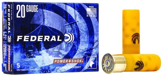 Picture of Federal F2033b Power-Shok Magnum 20 Gauge 2.75" 20 Pellets 1 Oz 3 Buck Shot 5 Per Box/ 50 Case 