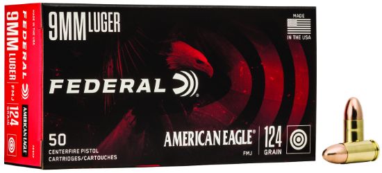 Picture of Federal Ae9ap American Eagle Handgun 9Mm Luger 124 Gr Full Metal Jacket 50 Per Box/ 20 Case 