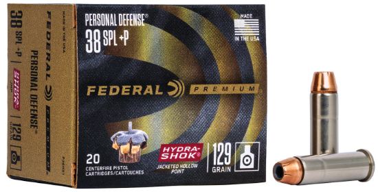 Picture of Federal P38hs1 Premium Personal Defense 38 Special +P 129 Gr Hydra Shok Jacketed Hollow Point 20 Per Box/ 25 Case 