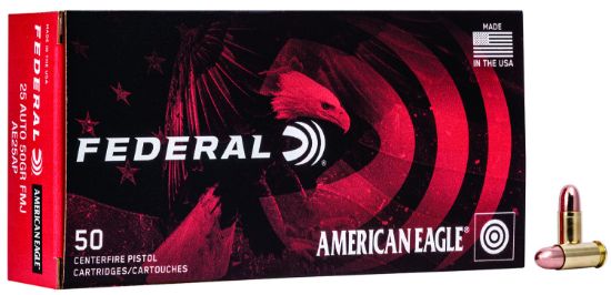 Picture of Federal Ae25ap American Eagle Handgun 25 Acp 50 Gr Full Metal Jacket 50 Per Box/ 20 Case 