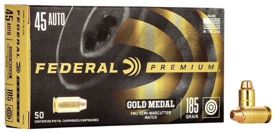 Picture of Federal Gm45b Premium Gold Medal 45 Acp 185 Gr Full Metal Jacket Semi Wadcutter 50 Per Box/ 20 Case 