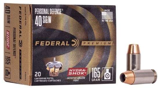 Picture of Federal P40hs3 Premium Personal Defense 40 S&W 165 Gr Hydra-Shok Jacketed Hollow Point 20 Per Box/ 25 Case 