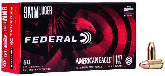 Picture of Federal Ae9n2 American Eagle Indoor Range Training 9Mm Luger 147 Gr Total Metal Jacket 50 Per Box/ 20 Case 