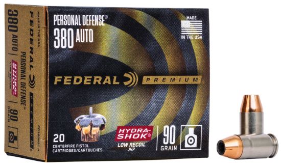 Picture of Federal Pd380hs1h Premium Personal Defense Low Recoil 380 Acp 90 Gr Hydra Shok Jacketed Hollow Point 20 Per Box/ 10 Case 