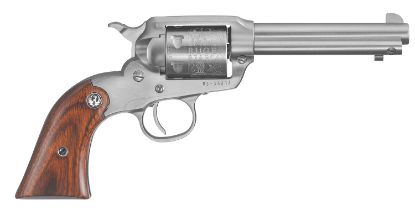 Picture of Ruger 0913 Bearcat 22 Lr Satin Stainless Steel 4.2" Barrel & 6Rd Unfluted Engraved Cylinder, Hardwood Grip, Blade Front/Integral Notched Rear Sights 