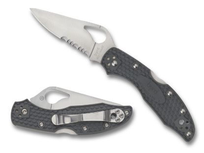 Picture of Spyderco By04psbk2 Byrd Meadowlark 2 Lightweight 2.87" Folding Drop Point Part Serrated 8Cr13mov Ss Blade Black Textured Frn Handle Includes Pocket Clip 