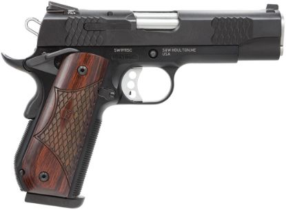 Picture of Smith & Wesson 108483 1911 E-Series 45 Acp 7+1/8+1, 4.25" Stainless Steel Barrel, Black Serrated Stainless Steel Slide, Black Aluminum Frame W/Beavertail, Round Butt Laminate Wood Grip 