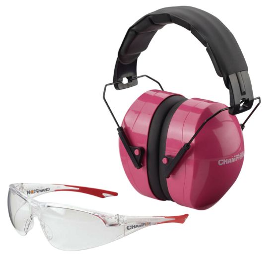 Picture of Champion Targets 40624 Eyes & Ears Combo 26 Db Over The Head Pink/Black Adult 
