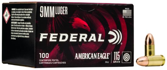 Picture of Federal Ae9dp100 American Eagle Handgun 9Mm Luger 115 Gr Full Metal Jacket 100 Per Box/ 5 Case 