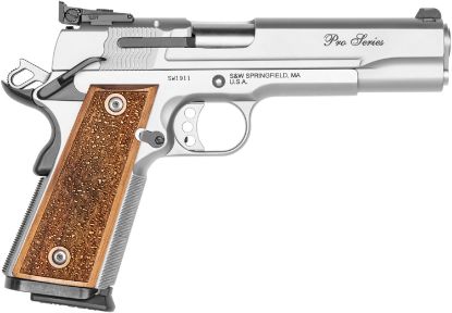 Picture of Smith & Wesson 178047 1911 Performance Center Pro Full Size Frame 9Mm Luger 10+1 5" Stainless Steel Barrel, Matte Silver Serrated Stainless Steel Slide & Frame W/Beavertail, Wood Grip 