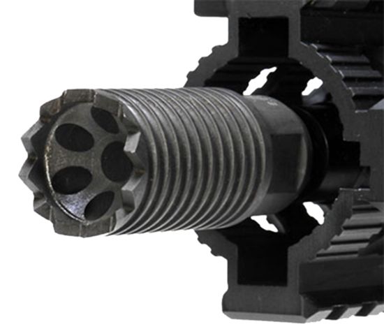 Picture of Troy Ind Sbraclm06bt00 Claymore Muzzle Brake Black Steel With 5/8"-24 Tpi Threads & 2.25" Oal For 308 Win Ar-Platform 