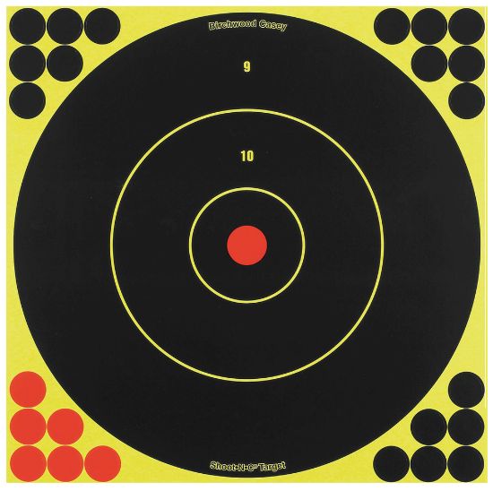 Picture of Birchwood Casey 34012 Shoot-N-C Reactive Target Self-Adhesive Paper Air Rifle/Centerfire Rifle/Rimfire Rifle Black/Yellow 200+ Yds Bullseye Includes Pasters 5 Pack 