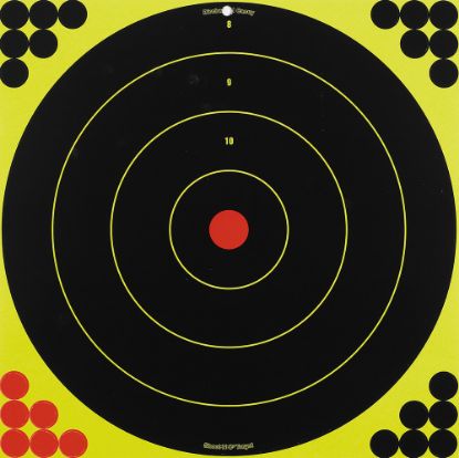 Picture of Birchwood Casey 34185 Shoot-N-C Reactive Target Self-Adhesive Paper Air Rifle/Centerfire Rifle/Rimfire Rifle Black/Yellow 200+ Yds 17.25" Bullseye Includes Pasters 5 Pack 