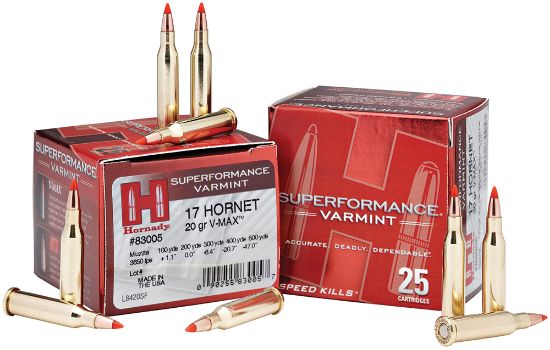 Picture of Hornady 83005 Superformance Varmint 17 Hornet 20 Gr Hornady V Max 25 Per Box/ 10 Case 