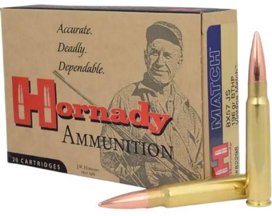 Picture of Hornady 82298 Match 8Mm Mauser 196 Gr Hollow Point Boat Tail Match 20 Per Box/ 10 Case 