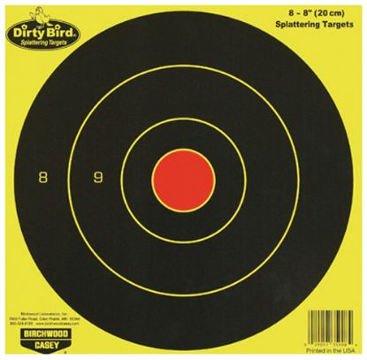 Picture of Birchwood Casey 35908 Dirty Bird 8" Bullseye Paper Hanging Universal Black/Yellow 8 Per Pkg 