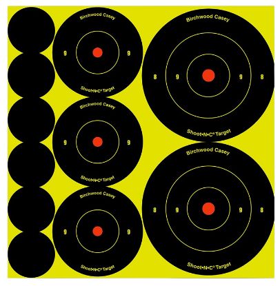 Picture of Birchwood Casey 34608 Shoot-N-C Reactive Target Variety Pack Self-Adhesive Paper Universal Black/Yellow Bullseye 132 Targets 