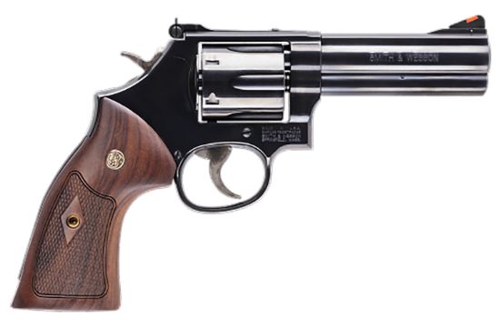 Picture of Smith & Wesson 150909 Model 586 Classic 357 Mag Or 38 S&W Spl +P Blued Carbon Steel 4" Barrel, 6Rd Cylinder & L-Frame, Wood Grip With S&W Medallions 