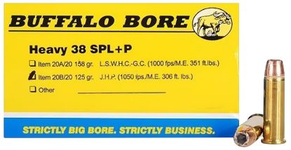Picture of Buffalo Bore Ammunition 20B20 Heavy Strictly Business 38 Special +P 125 Gr Jacket Hollow Point 20 Per Box/ 12 Case 