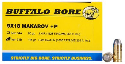 Picture of Buffalo Bore Ammunition 34B20 Personal Defense Strictly Business 9X18 Makarov +P 115 Gr Hard Cast Flat Nose 20 Per Box/ 12 Case 