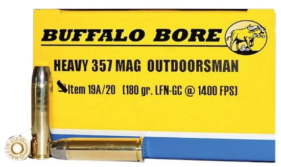 Picture of Buffalo Bore Ammunition 19A20 Outdoorsman Strictly Business 357 Mag 180 Gr Hard Cast Flat Nose 20 Per Box/ 12 Case 