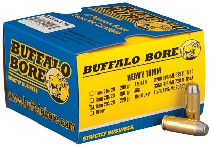 Picture of Buffalo Bore Ammunition 21C20 Outdoorsman Strictly Business 10Mm Auto 220 Gr Hard Cast Flat Nose 20 Per Box/ 12 Case 