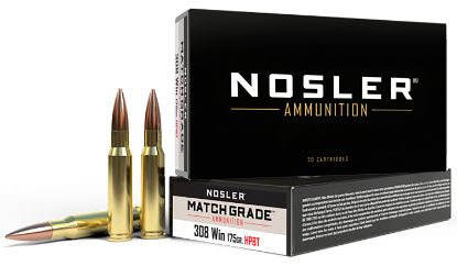 Picture of Nosler 60072 Match Grade 308 Win 175 Gr Custom Competition Hollow Point Boat Tail 20 Per Box/ 10 Case 