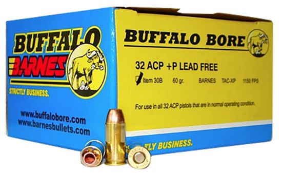 Picture of Buffalo Bore Ammunition 30B20 Buffalo-Barnes Strictly Business 32 Acp +P 60 Gr Barnes Tac Xp Lead Free 20 Per Box/ 12 Case 