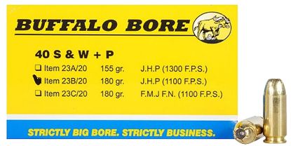 Picture of Buffalo Bore Ammunition 23B20 Heavy Strictly Business 40 S&W +P 180 Gr Jacket Hollow Point 20 Per Box/ 12 Case 