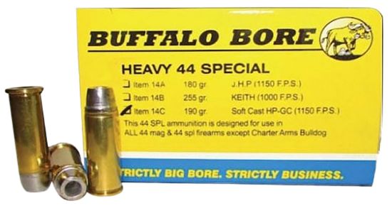 Picture of Buffalo Bore Ammunition 14C20 Heavy Strictly Business 44 S&W Spl 190 Gr Soft Cast Hollow Point 20 Per Box/ 12 Case 