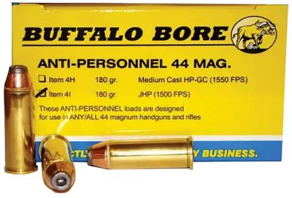 Picture of Buffalo Bore Ammunition 4I20 Anti-Personnel Strictly Business 44 Rem Mag 180 Gr Jacketed Hollow Point 20 Per Box/ 12 Case 