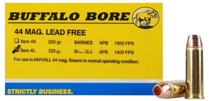 Picture of Buffalo Bore Ammunition 4L20 Buffalo-Barnes Strictly Business 44 Rem Mag 225 Gr Barnes Vor Tx Xpb Lead Free 20 Per Box/ 12 Case 