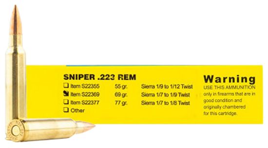 Picture of Buffalo Bore Ammunition S2236920 Sniper Strictly Business 223 Rem 69 Gr Hollow Point Boat Tail 20 Per Box/ 12 Case 