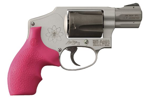 Picture of Hogue 61007 Rubber Bantam Cobblestone Pink Rubber With Finger Grooves For S&W J Frame With Round Butt 