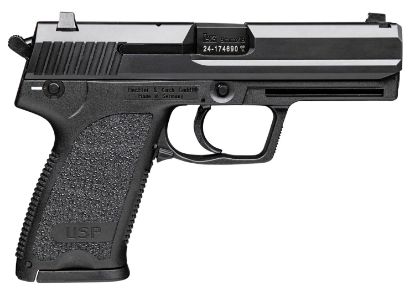 Picture of Hk 81000310 Usp V1 9Mm Luger Caliber With 4.25" Barrel, 10+1 Capacity, Overall Black Finish, Serrated Trigger Guard Frame, Serrated Steel Slide, Polymer Grip & No Manual Safety Includes 3 Mags 