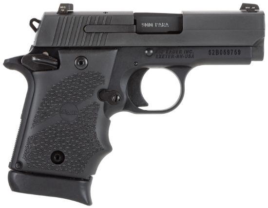 Picture of Sig Sauer 9389Brgambi P938 Micro-Compact Brg 9Mm Luger 3" 7+1 Black Nitron Stainless Steel Black Hogue Rubber Grip 