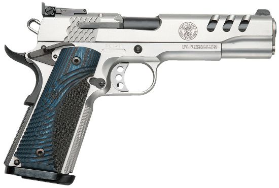 Picture of Smith & Wesson 170343 1911 Performance Center 45 Acp 5" Throated Barrel 8+1, Matte Stainless Steel Frame & Ported Slide, G10 Custom Wood Grip, Ambidextrous Manual Safety 