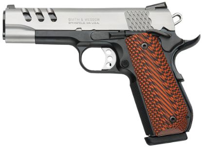 Picture of Smith & Wesson 170344 1911 Performance Center 45 Acp 4.25" Throated Barrel 8+1, Black Scandium Frame, Ported Matte Stainless Steel Slide, G10 Custom Wood Grip, Ambidextrous Safety 