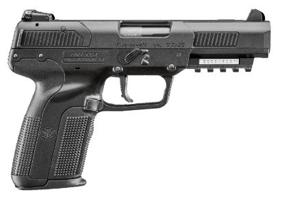 Picture of Fn 3868929302 Five-Seven *Ca Compliant 5.7X28mm 10+1 4.80" Black Steel Barrel, Black Serrated Steel Slide, Matte Black Polymer Frame W/Picatinny Rail, Black Textured Polymer Grip, Ambidextrous 