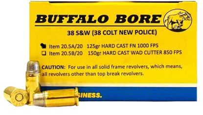 Picture of Buffalo Bore Ammunition 205A20 Personal Defense Strictly Business 38 S&W 125 Gr Hard Cast Flat Nose 20 Per Box/ 12 Case 