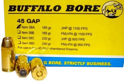 Picture of Buffalo Bore Ammunition 38A20 Personal Defense Strictly Business 45 Gap 185 Gr Jacket Hollow Point 20 Per Box/ 12 Case 