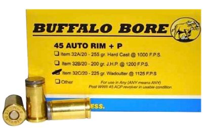 Picture of Buffalo Bore Ammunition 32C20 Personal Defense Strictly Business 45 Auto Rim +P 225 Gr Wadcutter 20 Per Box/ 12 Case 